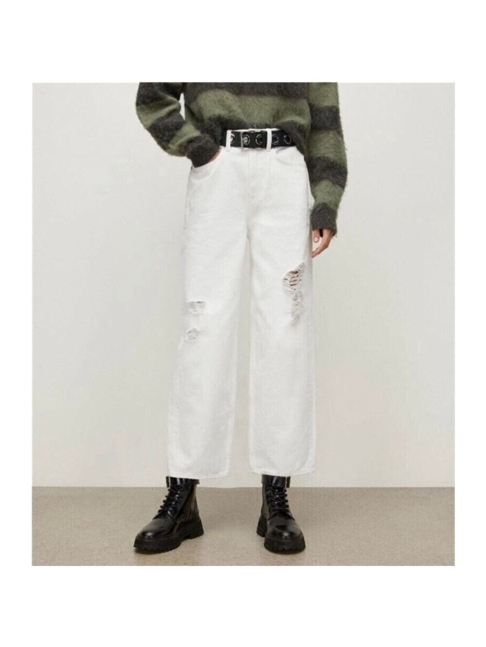ALLSAINTS ‘Jayce’ jeans White Women’s Wide Leg High Rise Cropped Sz 30 NEW